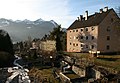 Südtiroler Siedlung von der Daneubrücke. Die Beeteinfassungen und andere Bauten im Nahbereich des Galgentobelbaches wurden inzwischen abgerissen.