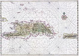 map of Hispaniola and Puerto Rico, c. 1639