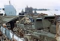 US Army M4 Sherman tanks loaded in a LCT, circa late May or early June 1944.