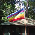 Meher Baba's flag on the Meher Center in South Carolina, 2015.