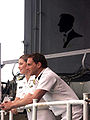 Jessica Biel and Josh Lucas relax on the ship's fantail aboard USS Abraham Lincoln June 17, 2004