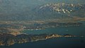 Aerial view: Mountains Alpi Apuane, Cinque Terre coast, coast of Tellaro