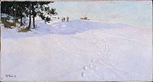 Skiers at the Top of a Snow-covered Hill 1894