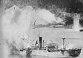 A Japanese transport ship appears to take a direct hit during Allied air attacks on Simpson Harbor at Rabaul on November 2, 1943.