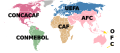 World Map of the FIFA members with legends