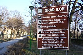 Entrance on the fortress, sign in Croatian