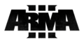 ARMA 3 logo, black, with transparent background.