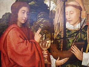 Saint John the Evangelist (left; w/dragon and Vincent of Saragossa) ... by [[]] (c. 1450-1550).