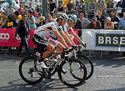 Jan Ghyselinck and Gert Dockx on Liège-Bastogne-Liège 2011 start line.jpg