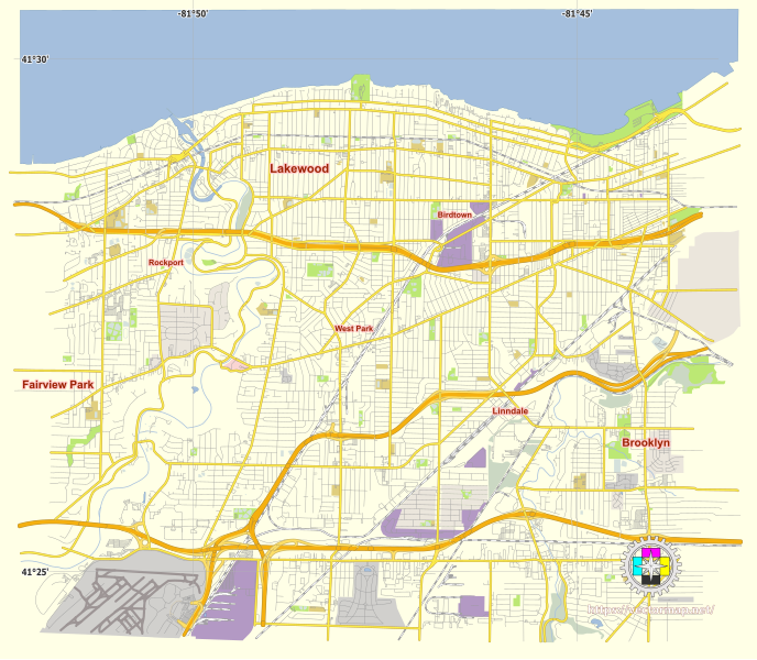 File:Lakewood Ohio US street map.svg