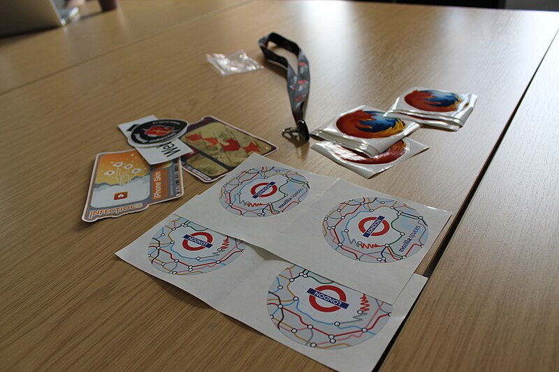 File:Wikimania 2014 meeting Mozilla freebies.JPG