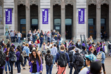 Photograph of students walking across UW's Red Square