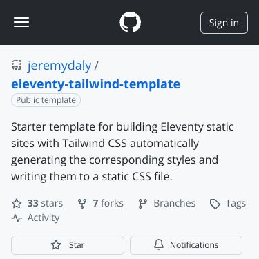 Screenshot of https://github.com/jeremydaly/eleventy-tailwind-template