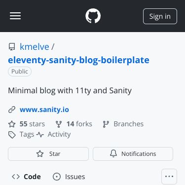 Screenshot of https://github.com/kmelve/eleventy-sanity-blog-boilerplate