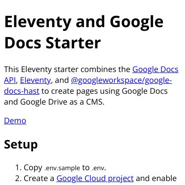 Screenshot of https://eleventy-google-docs-starter.netlify.app/