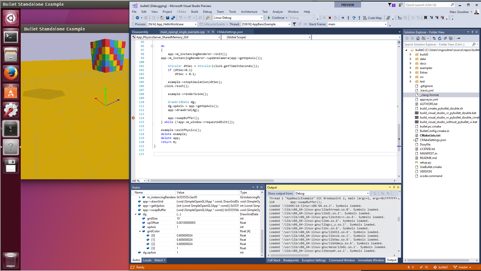 screenshot degli strumenti di debug di Linux