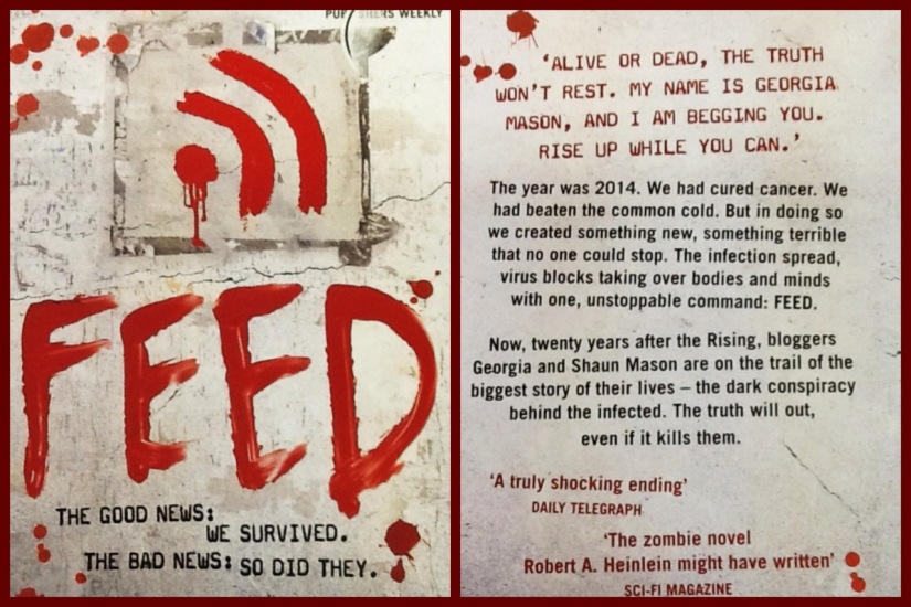 Front and back of 2010 book Feed by Mira Grant