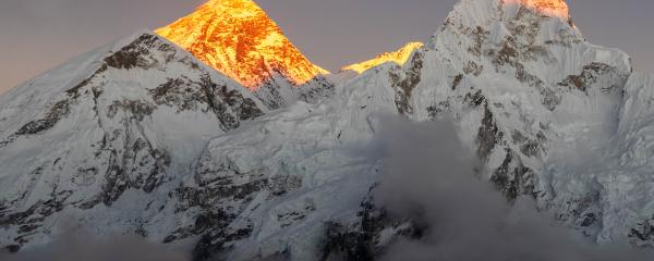 Nepal's mount everest at sunset.