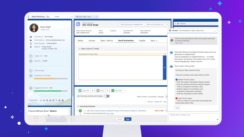 A visual guide showing how Einstein uses Trust Layer and CRM data to produce content and answer questions. 