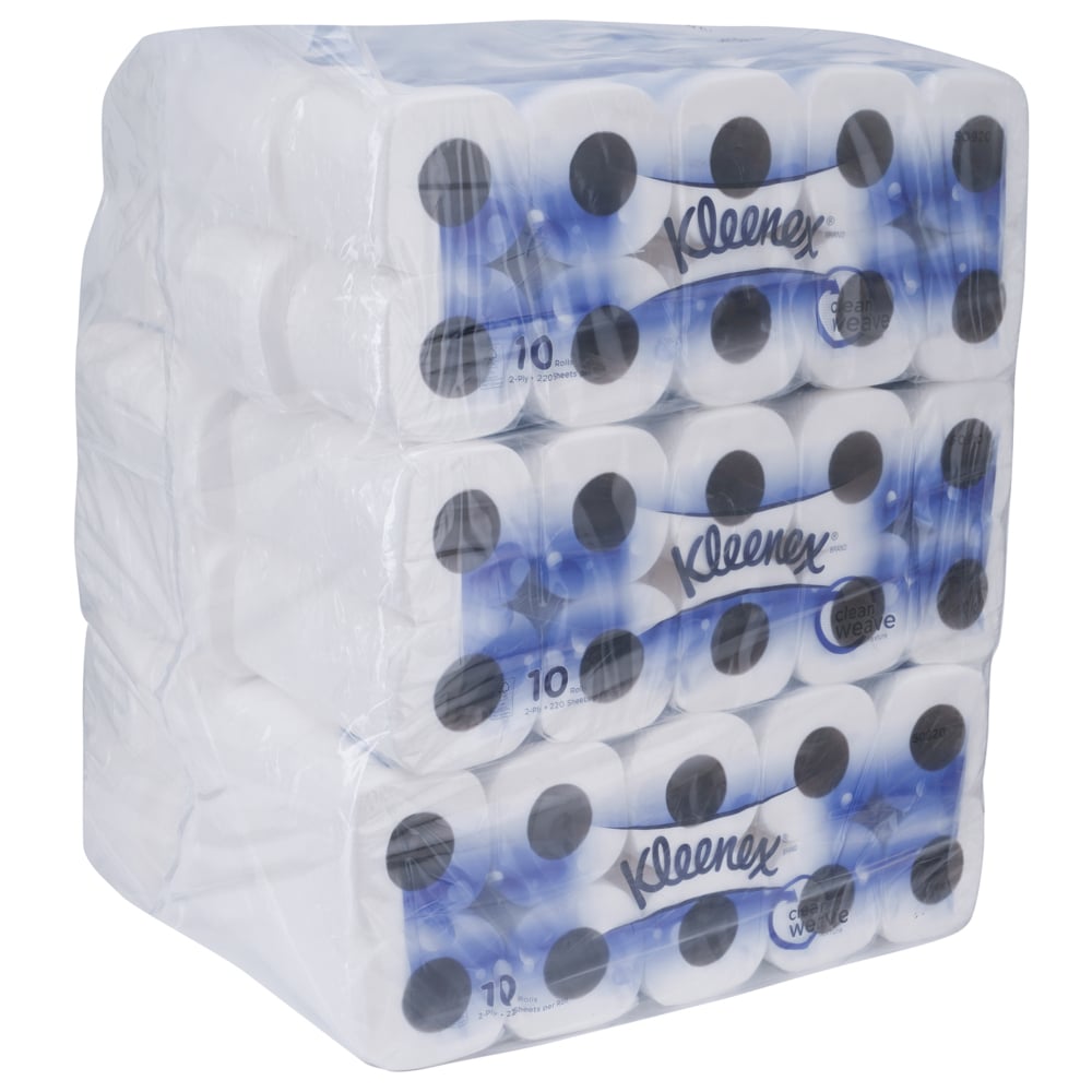 Kleenex® Standard Roll Toilet Tissue (50920), White 2-Ply, 12 Packs / Case, 10 Rolls per Pack, 220 Sheets / Roll (120 Rolls, 26,400 Sheets)