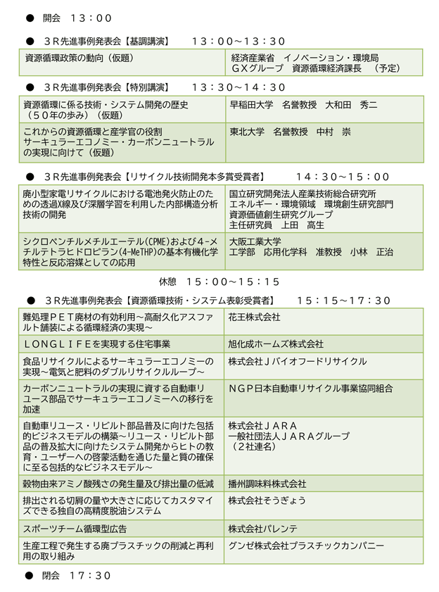 令和６年度　3R先進事例発表会 プログラム