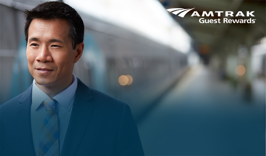 Amtrak Guest Rewards member on train platform