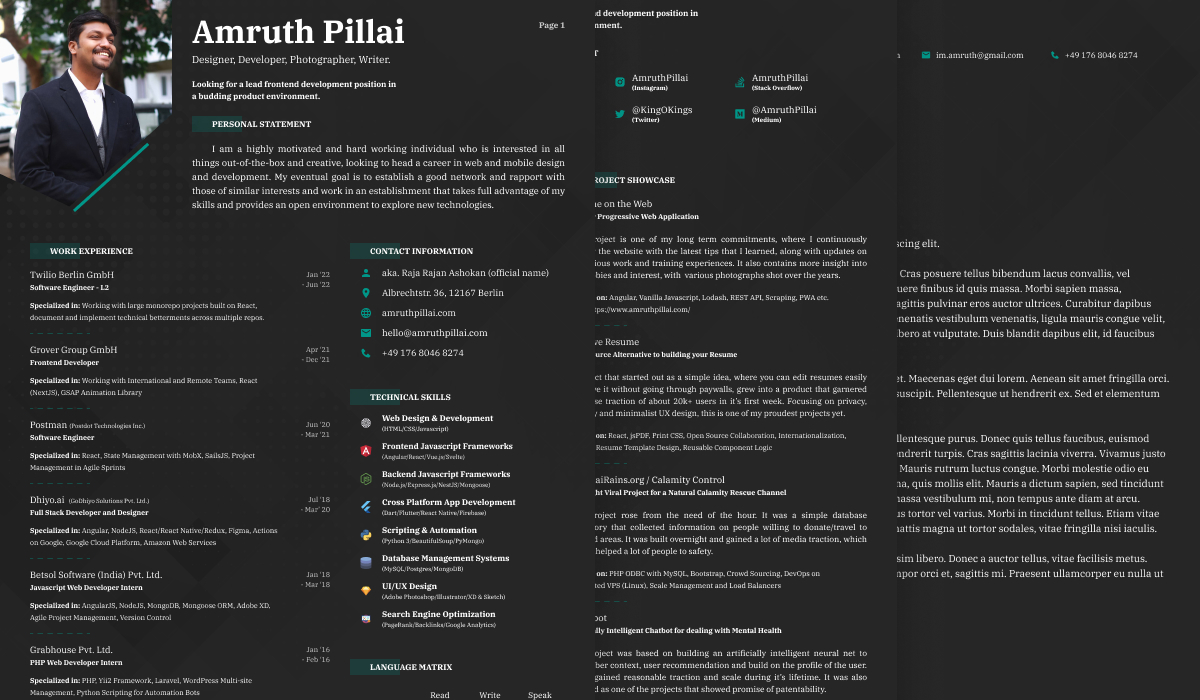 Amruth Pillai's Resume on Print