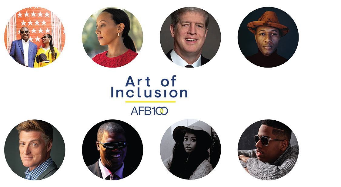 Art of Inclusion: AFB100 Concert & Celebration. Images from left to right: Amadou & Mariam, Haben Girma, Kirk Adams, Aloe Blacc, Sean Allan Krill, Marcus Roberts, Jennah Bell, and Matthew Whitaker