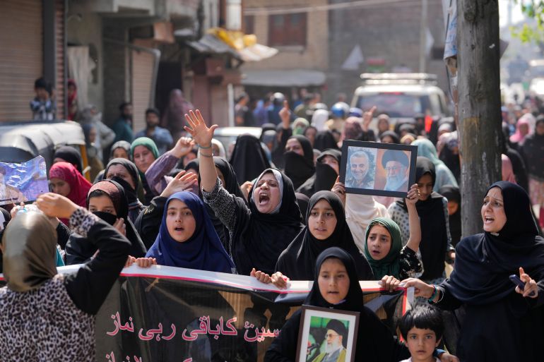 Kashmiri Shiite Muslims march as they shout anti-Israel and anti-US slogans during a protest against the killing of Hezbollah leader Hassan Nasrallah, in Srinagar, Indian controlled Kashmir, Sunday, September 29, 2024. (AP Photo/Mukhtar Khan)