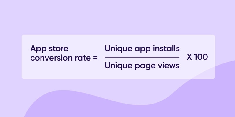 App store conversion rate formula= (Unique app installs / unique page views) x 100