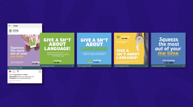 Creative fatigue - Duolingo example change ad backgrounds