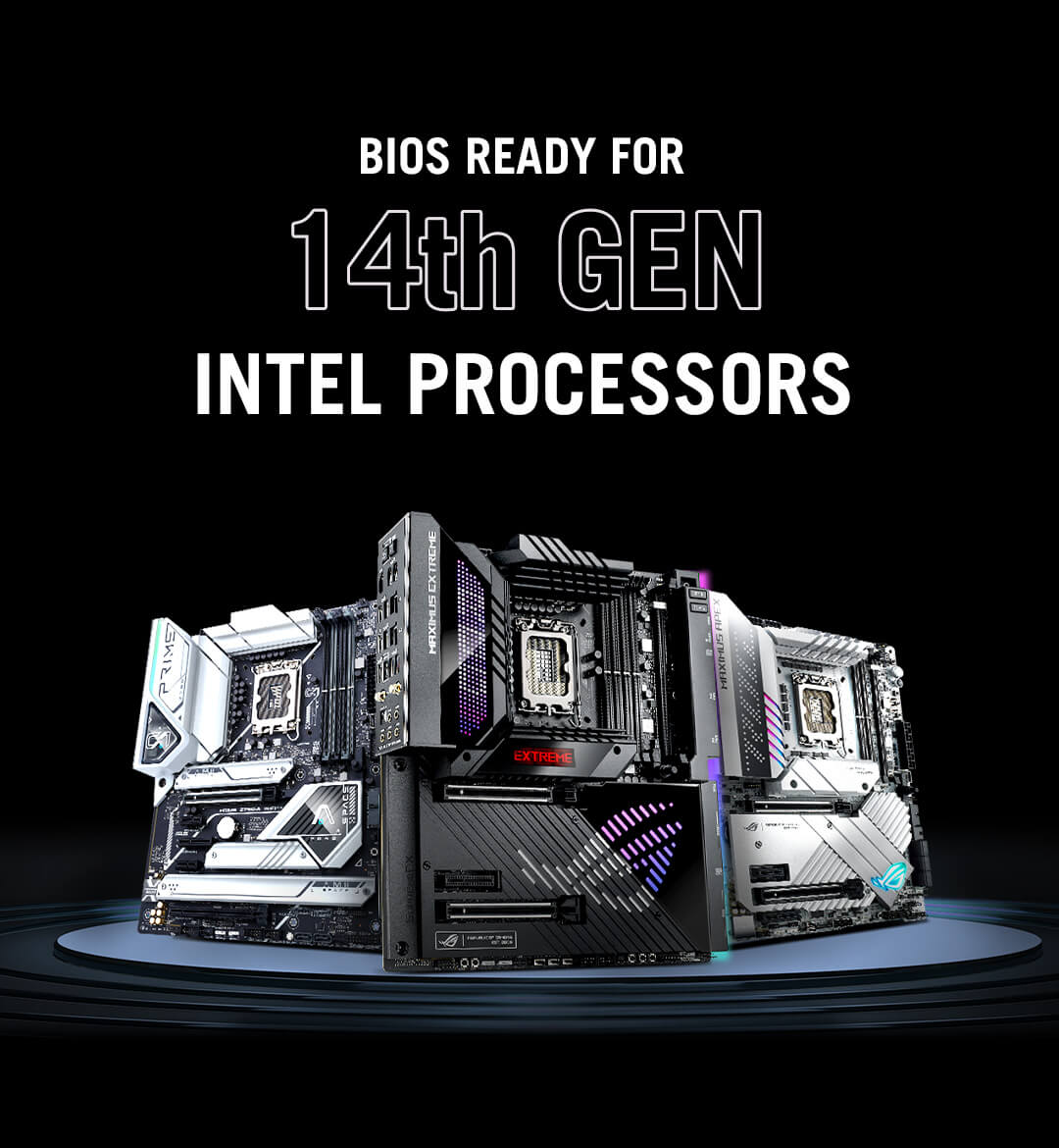 Three Z790 motherboards image with BIOS Ready for 14th gen Intel Processors