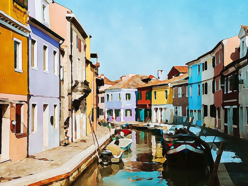 image of a canal lined with buildings after applying BeFunky's Watercolor DLX effect