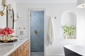 blue chevron shower tile