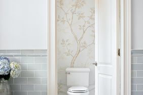 neutral tone nature wallpaper bathroom