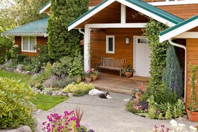 home front exterior flower garden lawn wood porch