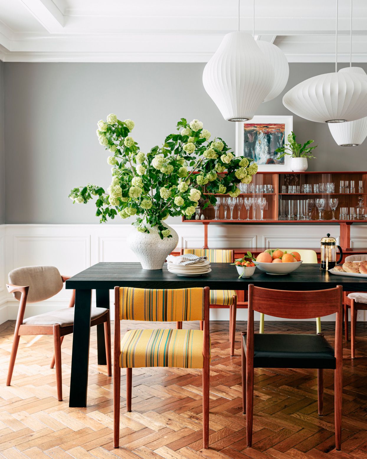 colorful mid century modern inspired dining area