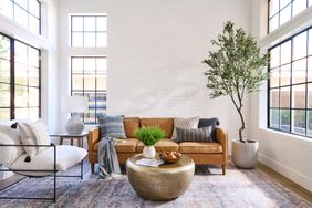 Living room with exposed brick