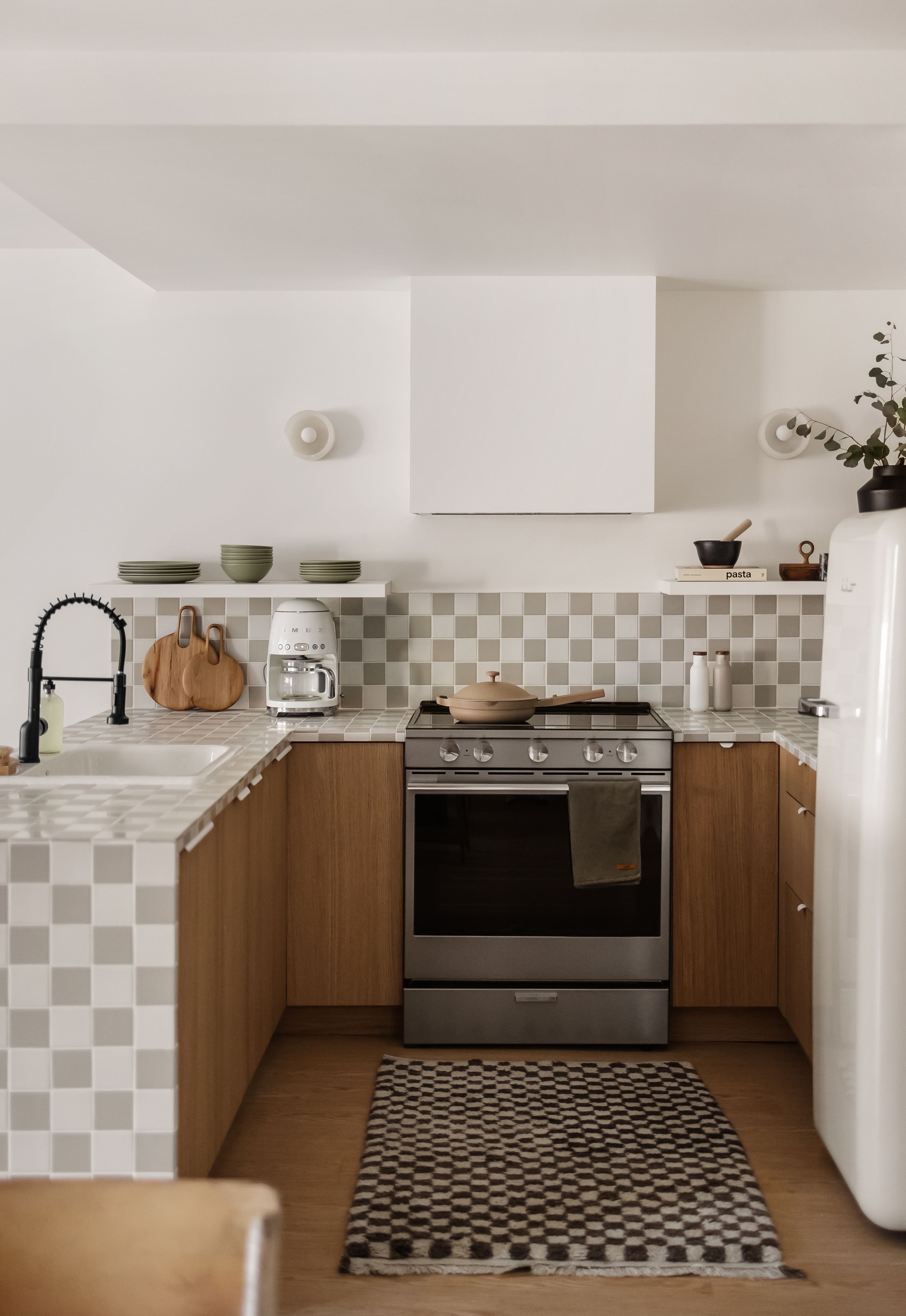 Kitchen with Checkered Tile Countertop 