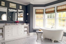 simple bathroom windows white tub vanity