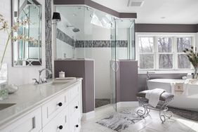 gray bathroom with steam shower