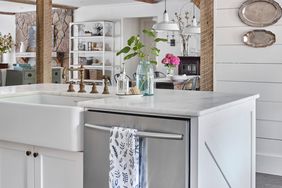 dishwasher in island in farmhouse kitchen