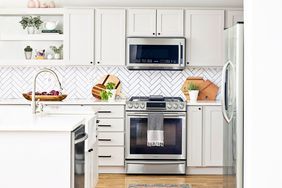 white kitchen with rustic runner rug