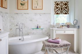 Bathroom with basketweave floor tile