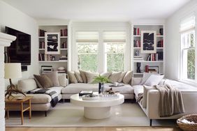 white living room with built ins