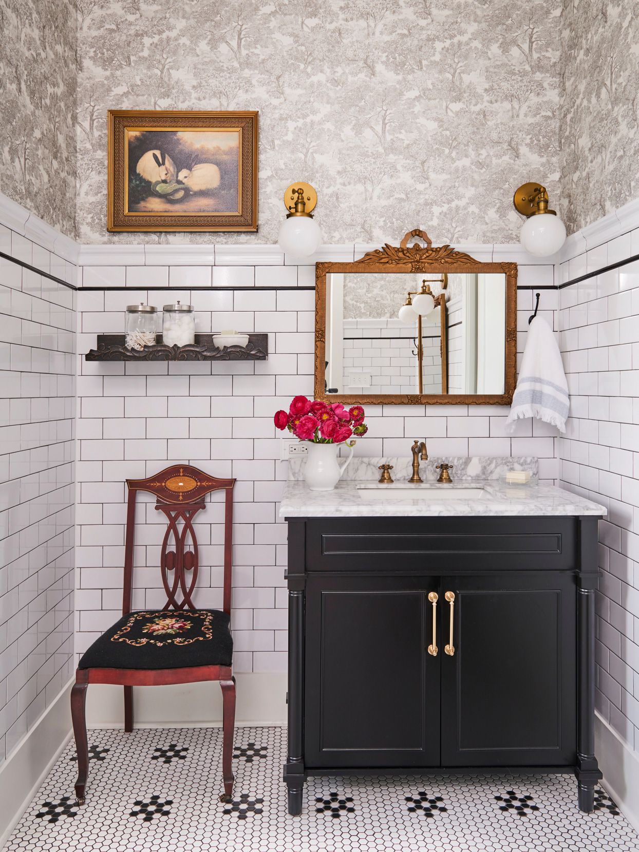 high contrast bathroom with white tile