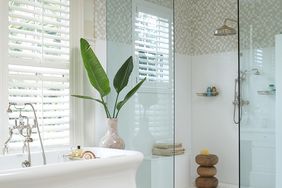 glass walk-in shower in bathroom