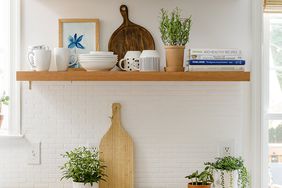 open shelving kitchen wood counters