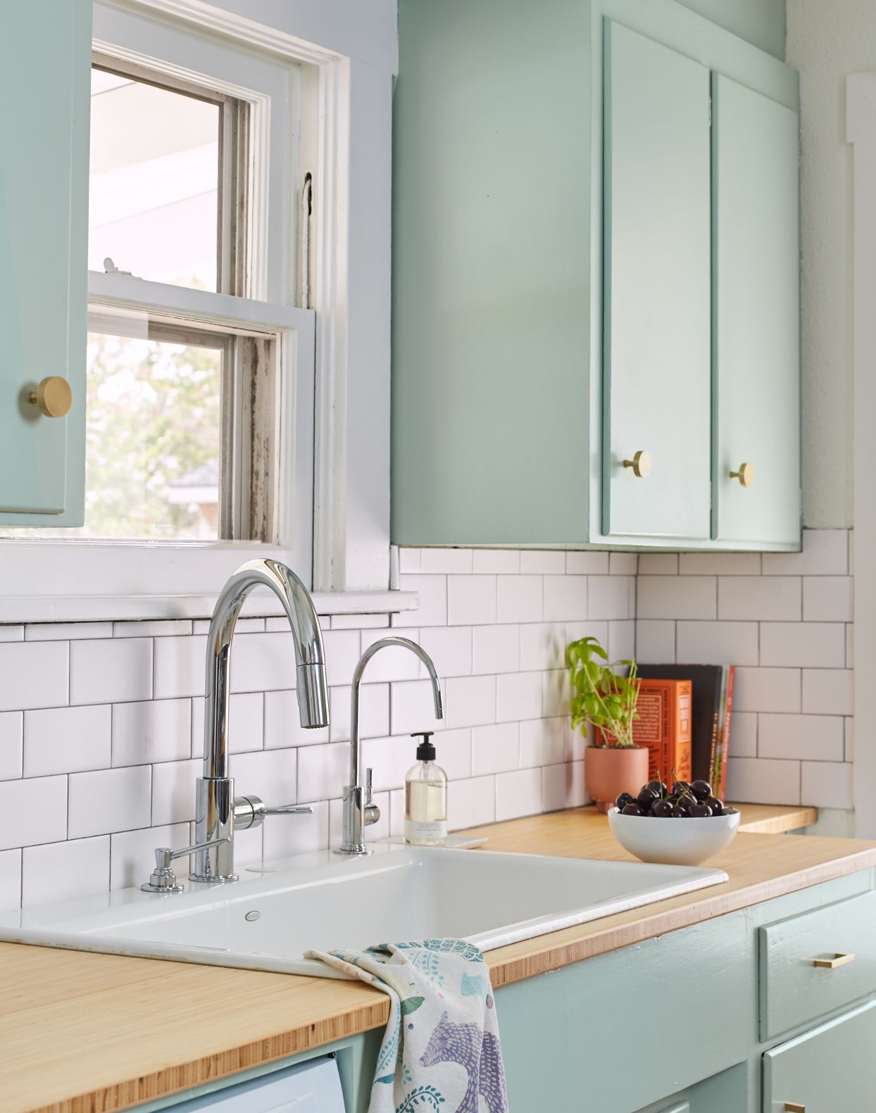 kitchen bamboo countertops colored cabinets sink