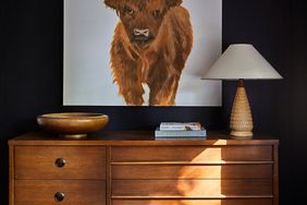 black wall with cow art 